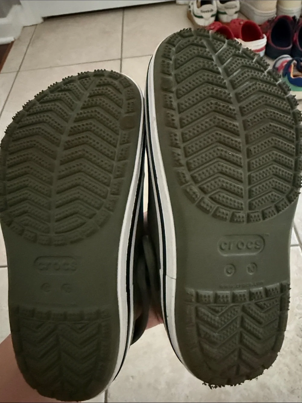 CROCS Kids Olive Green Clogs with Colorful Jibbitz Charms size 10